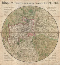 Mappa di Mogg dei ventiquattro miglia intorno a Londra